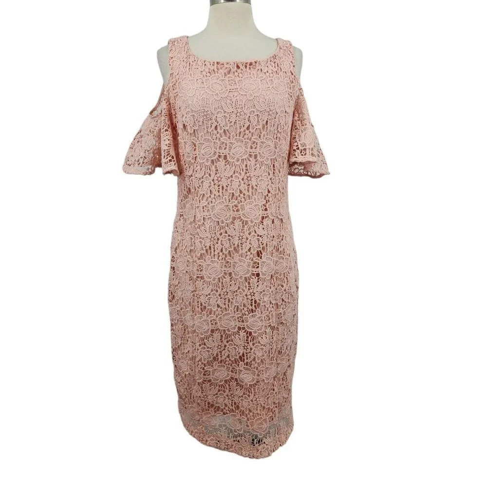 Nanette Lepore Women's Flutter Cold Shoulder Lace Sheath Casual Dress Size 8